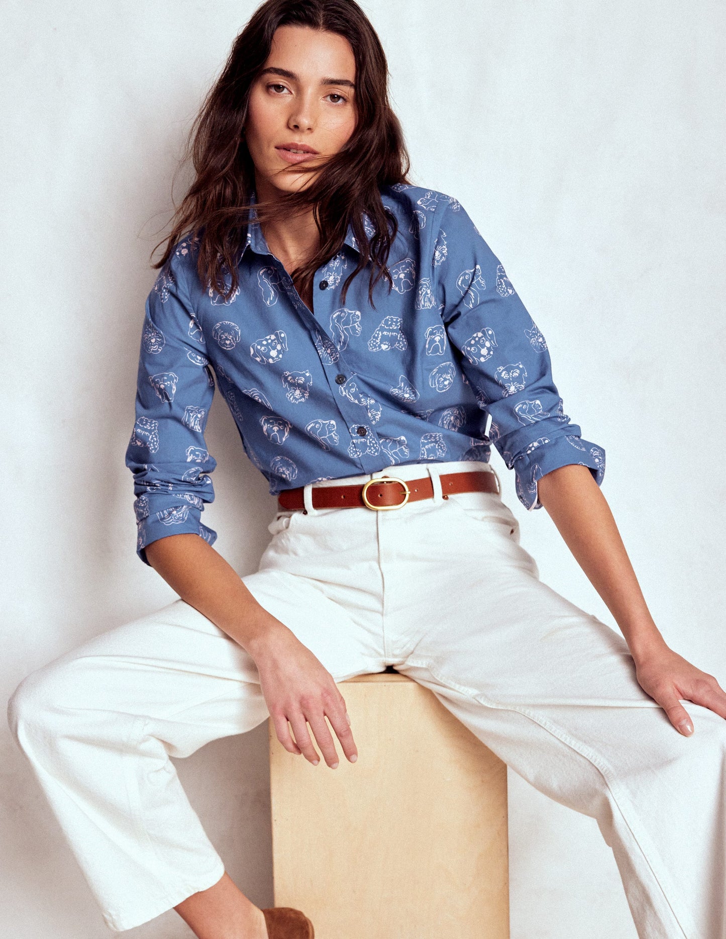 Sienna Cotton Shirt-Blue, Multi Dogs