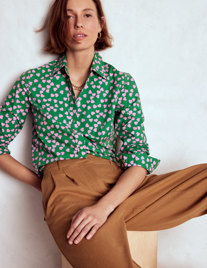 Sienna Cotton Shirt-Highland Green, Heart Cascade