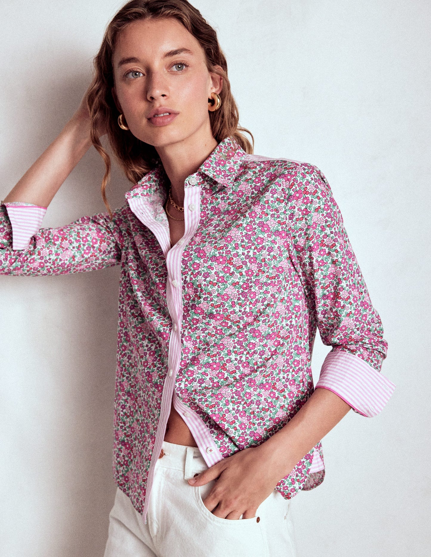 Sienna Cotton Shirt-Pop Pansy, Apple Blossom
