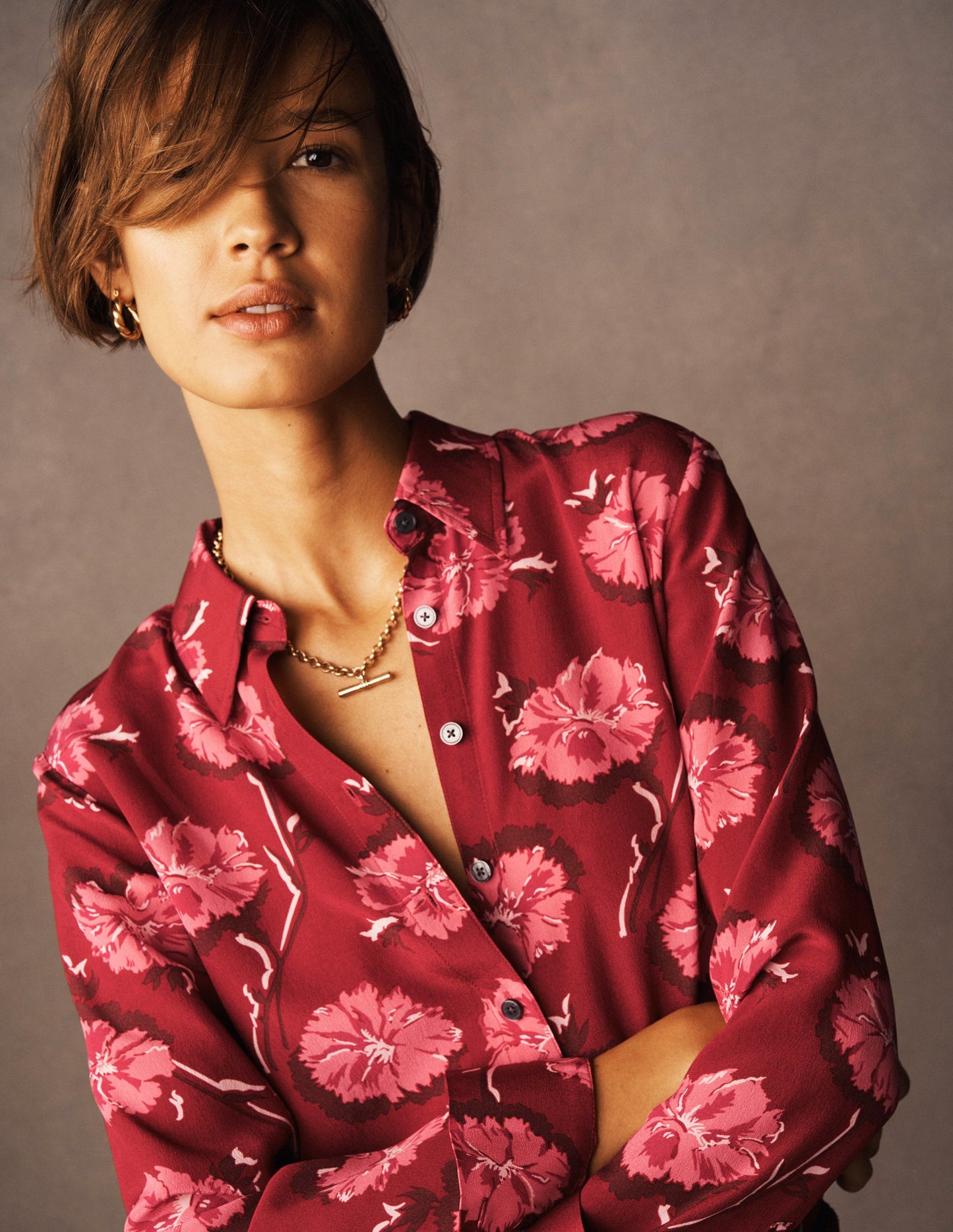 Sienna Silk Shirt-Red, Delicate Carnation