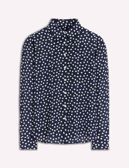 Sienna Silk Shirt-French Navy, Painted Dot-6