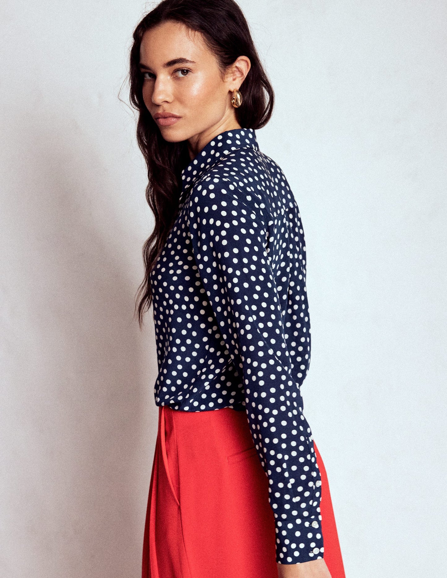 Sienna Silk Shirt-French Navy, Painted Dot