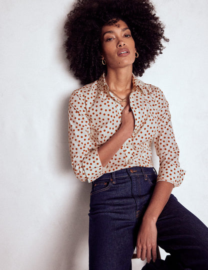 Saskia Stretch Cotton Shirt-Cognac, Painted Dot-1