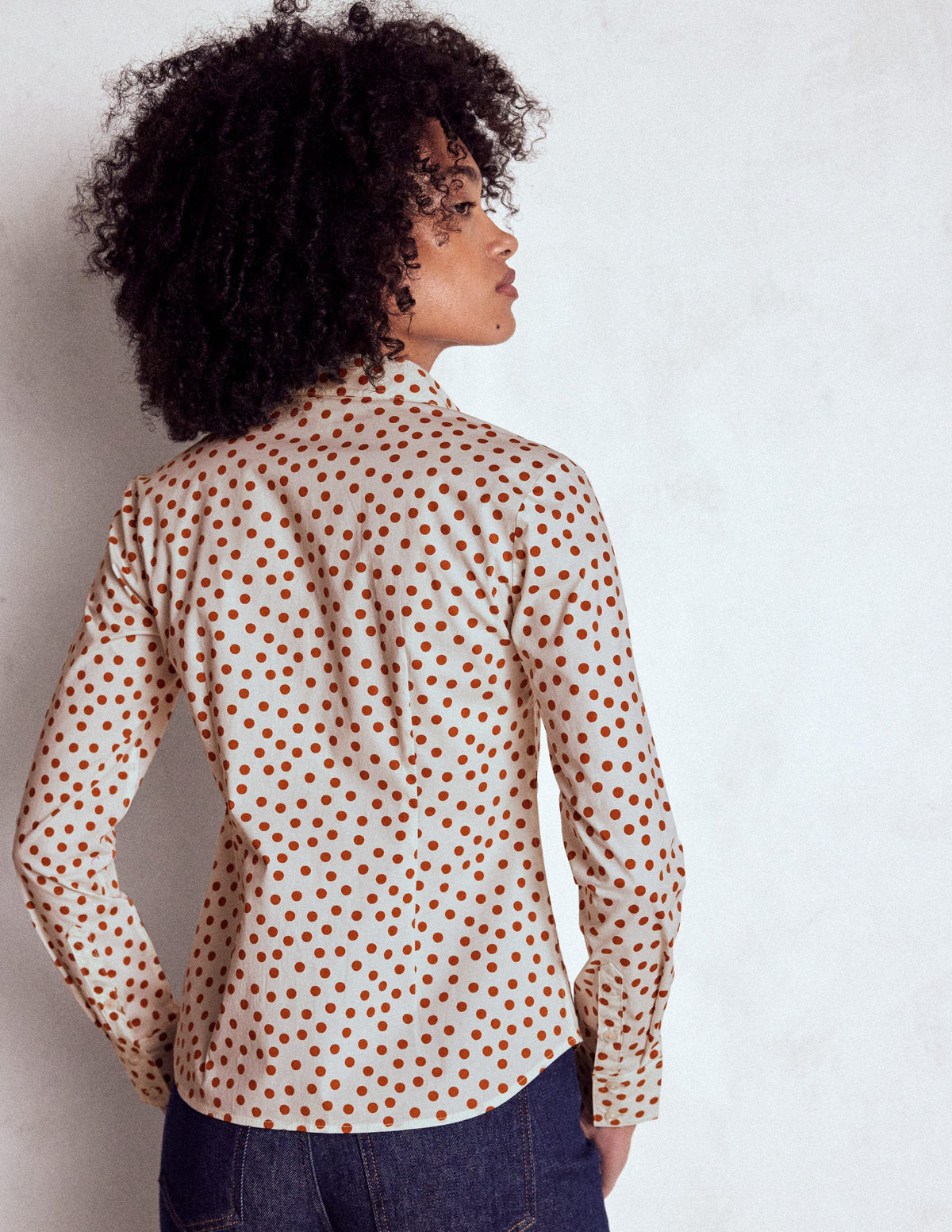 Saskia Stretch Cotton Shirt-Cognac, Painted Dot - Image 3