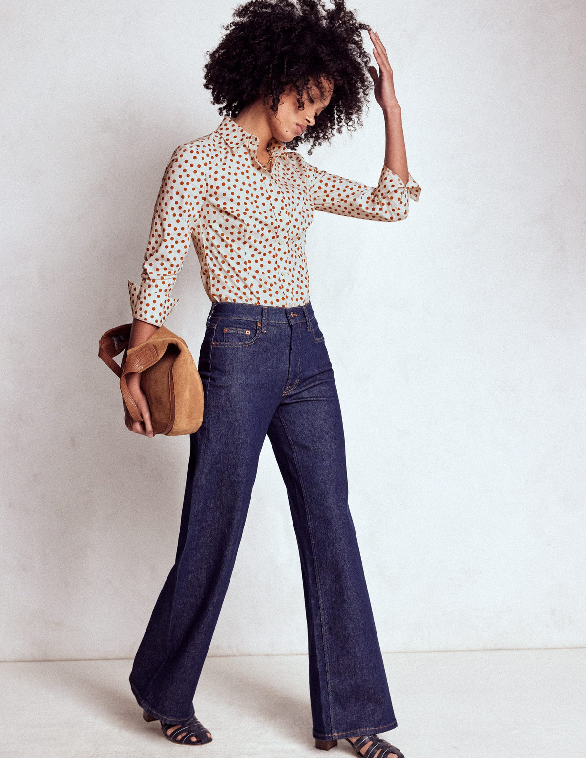 Saskia Stretch Cotton Shirt-Cognac, Painted Dot - Image 4
