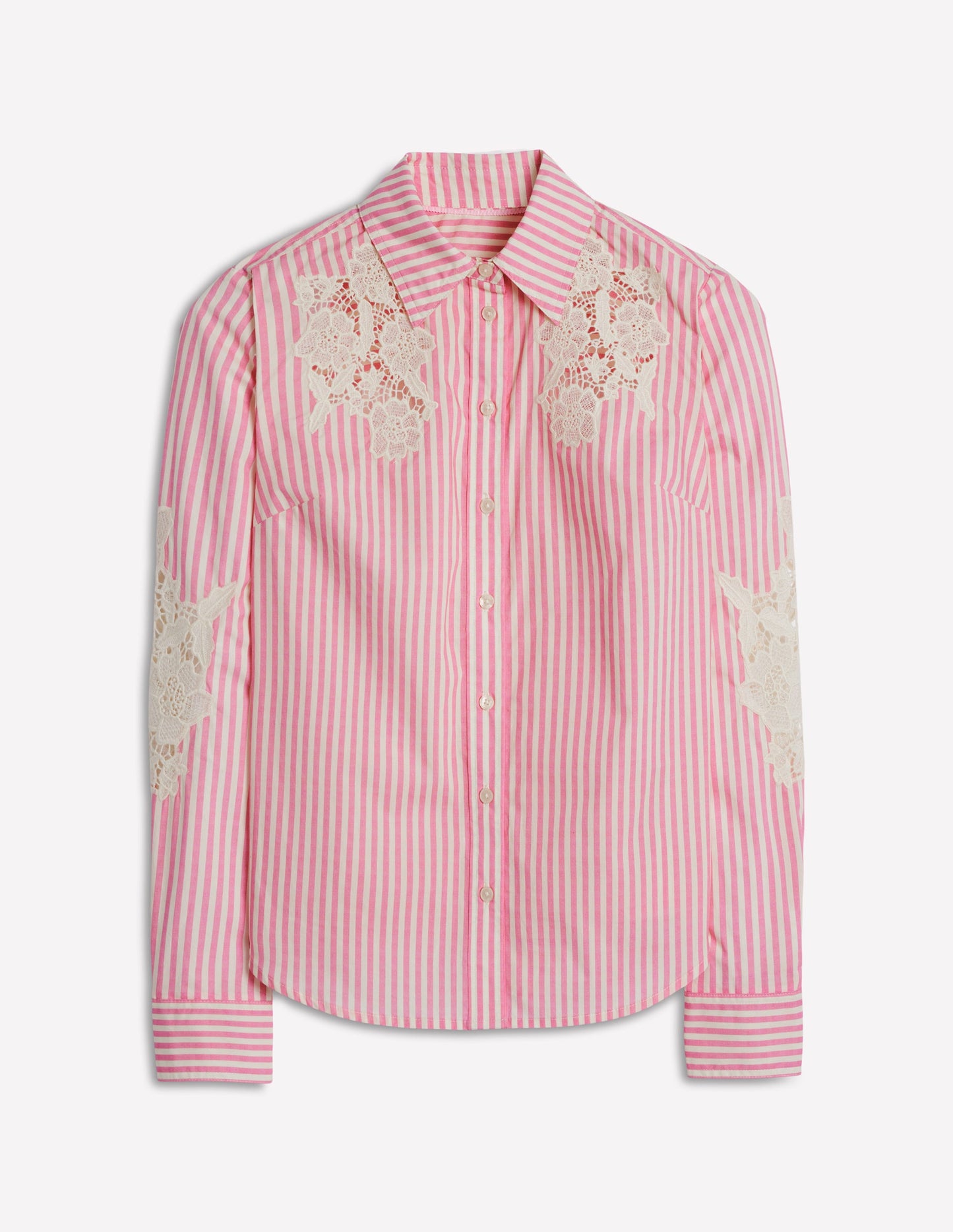 Sienna Interest Cotton Shirt-Pink and Ivory Cutwork Stripe