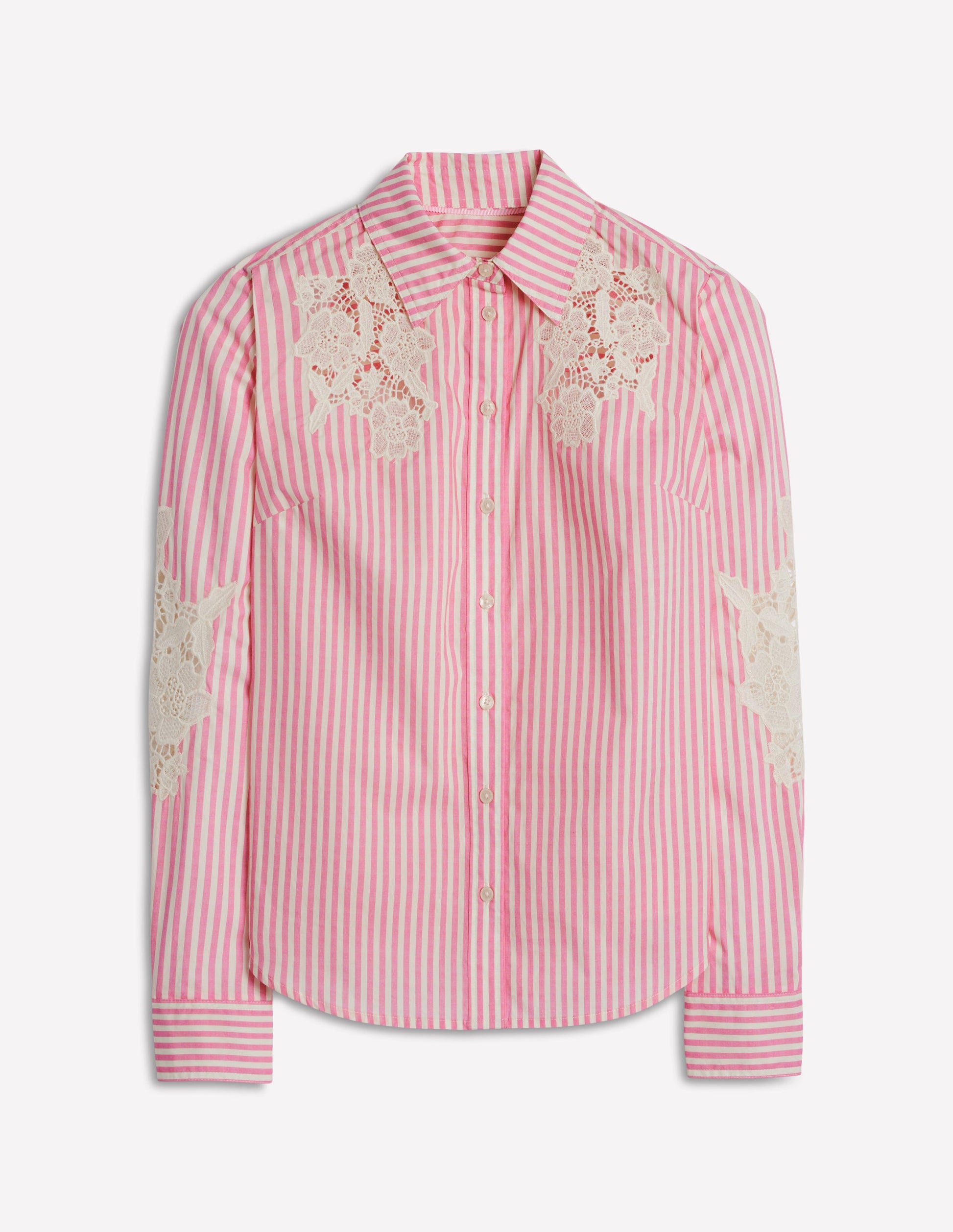 Sienna Interest Cotton Shirt-Pink and Ivory Cutwork Stripe-5