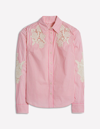 Sienna Interest Cotton Shirt-Pink and Ivory Cutwork Stripe-5