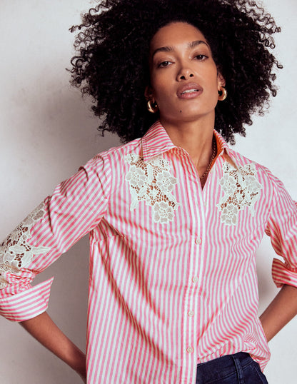 Sienna Interest Cotton Shirt-Pink and Ivory Cutwork Stripe-1