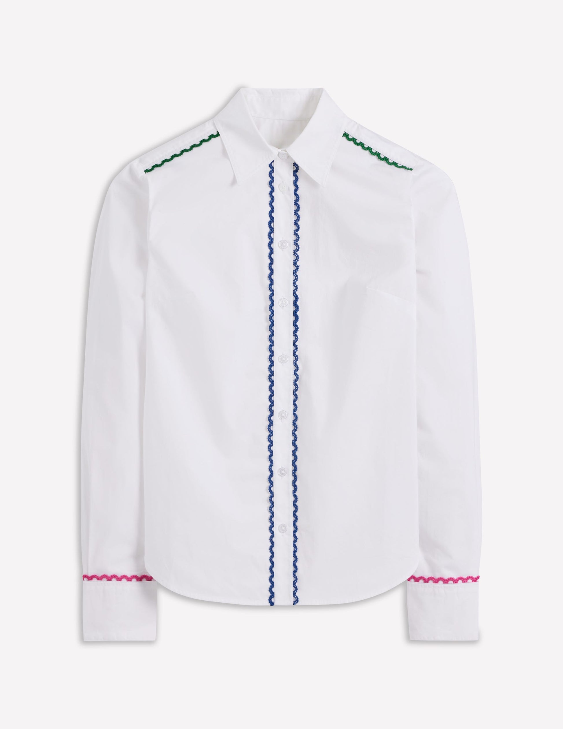 Sienna Interest Cotton Shirt-White, Multi Trim-5