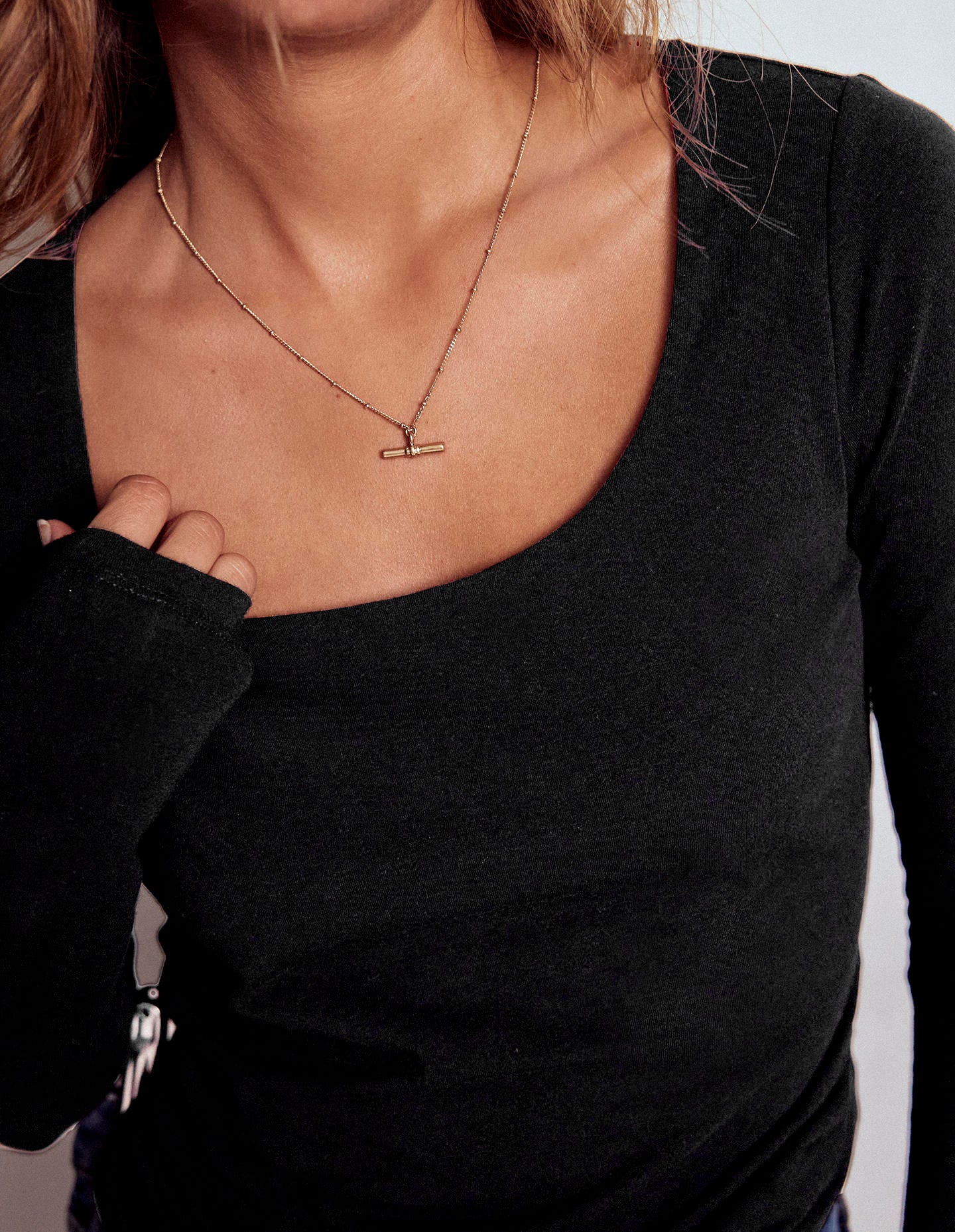 Double Layer Scoop Long Sleeve-Black-2