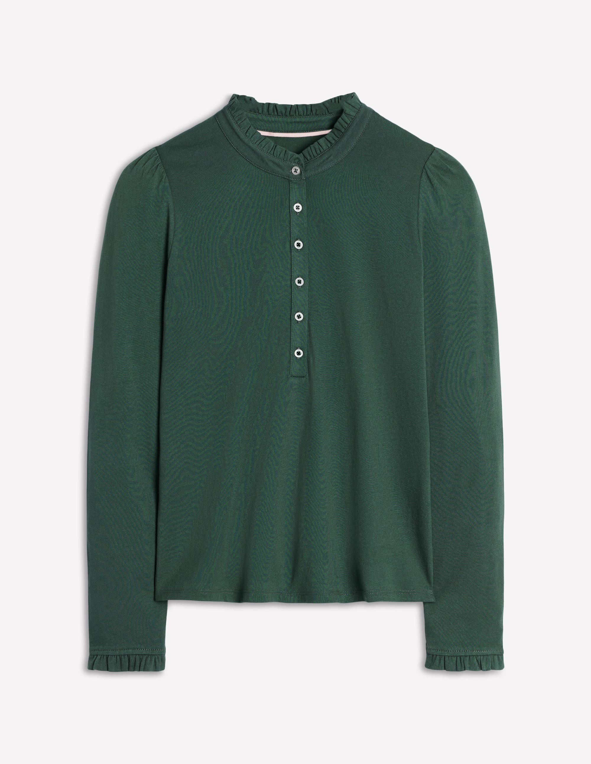 Supersoft Frill Henley Top-Green Pine - Image 5