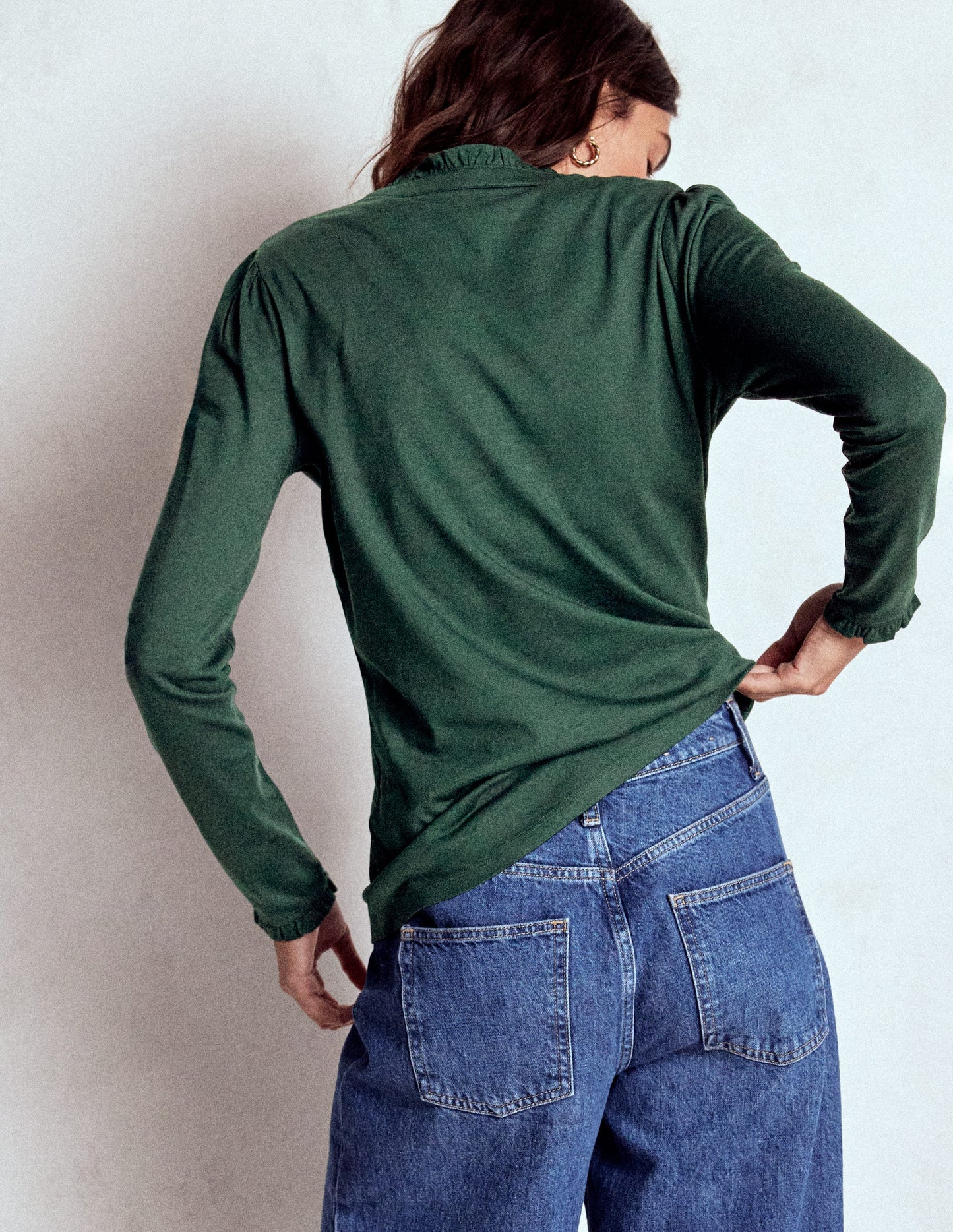 Supersoft Frill Henley Top-Green Pine