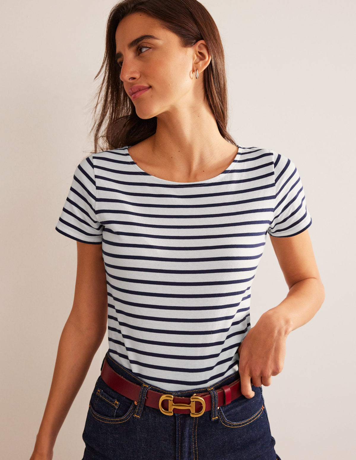 Ella Short Sleeve Breton-Ivory, Navy - Image 1