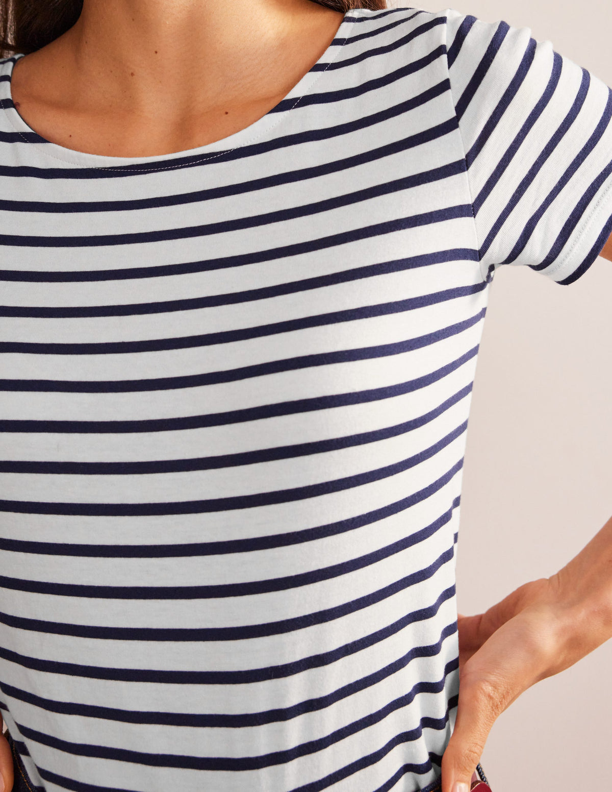 Ella Short Sleeve Breton-Ivory, Navy - Image 2