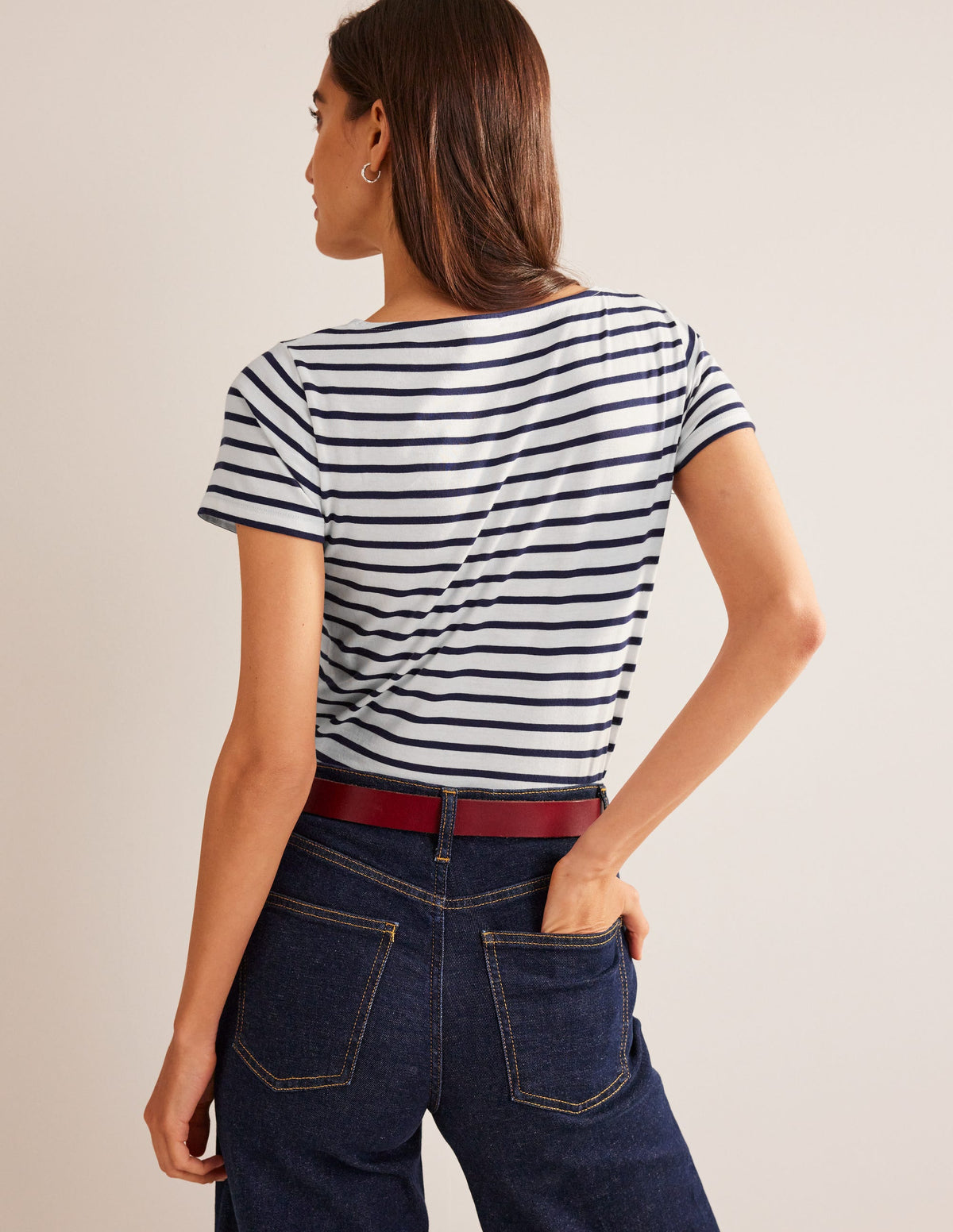 Ella Short Sleeve Breton-Ivory, Navy - Image 3