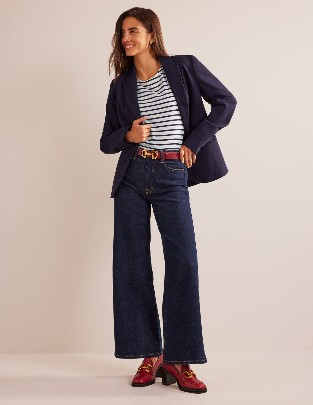 Ella Short Sleeve Breton-Ivory, Navy - Image 4