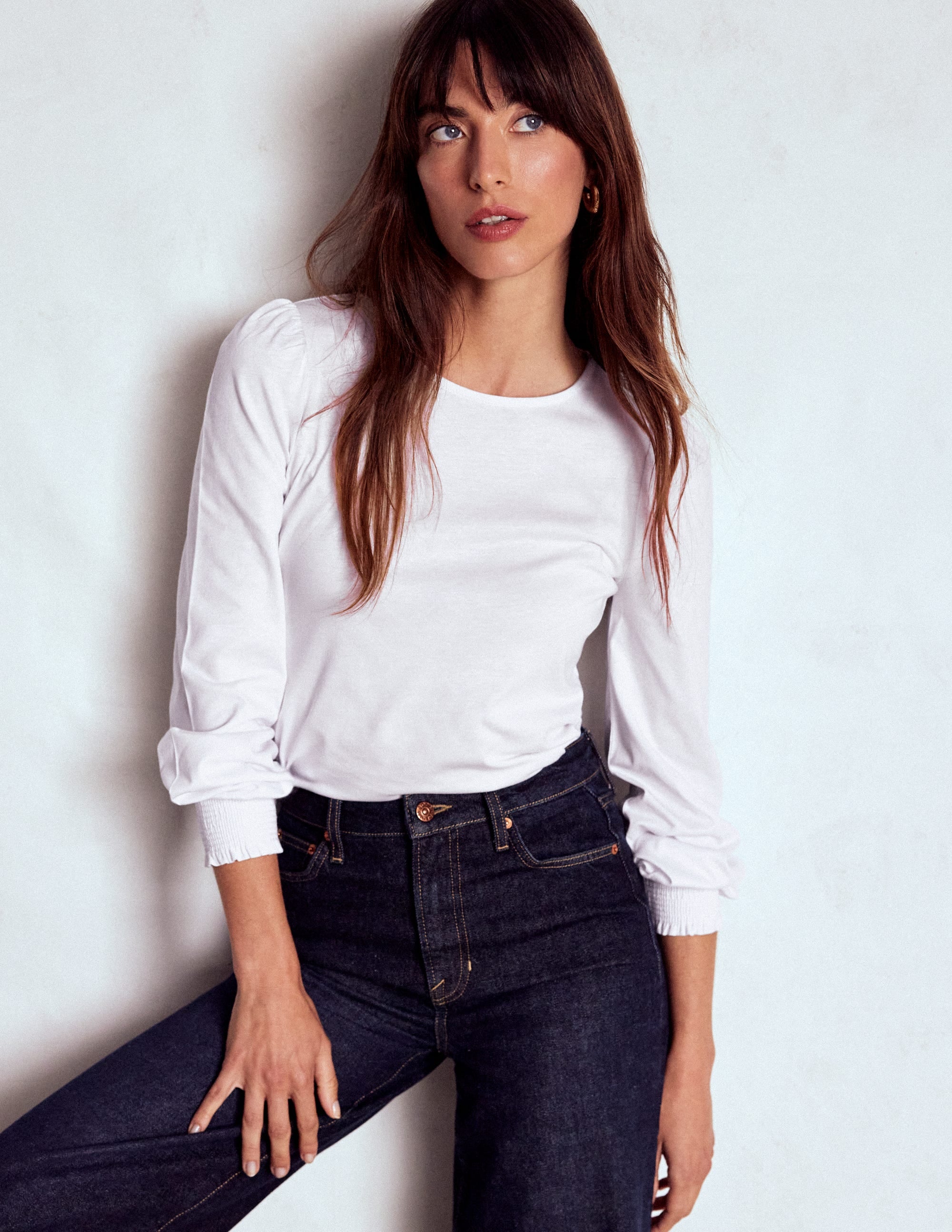 Smocked Cuff Supersoft Top-White - Image 1