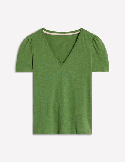 V Neck Slub T-shirt-Safari Green-2