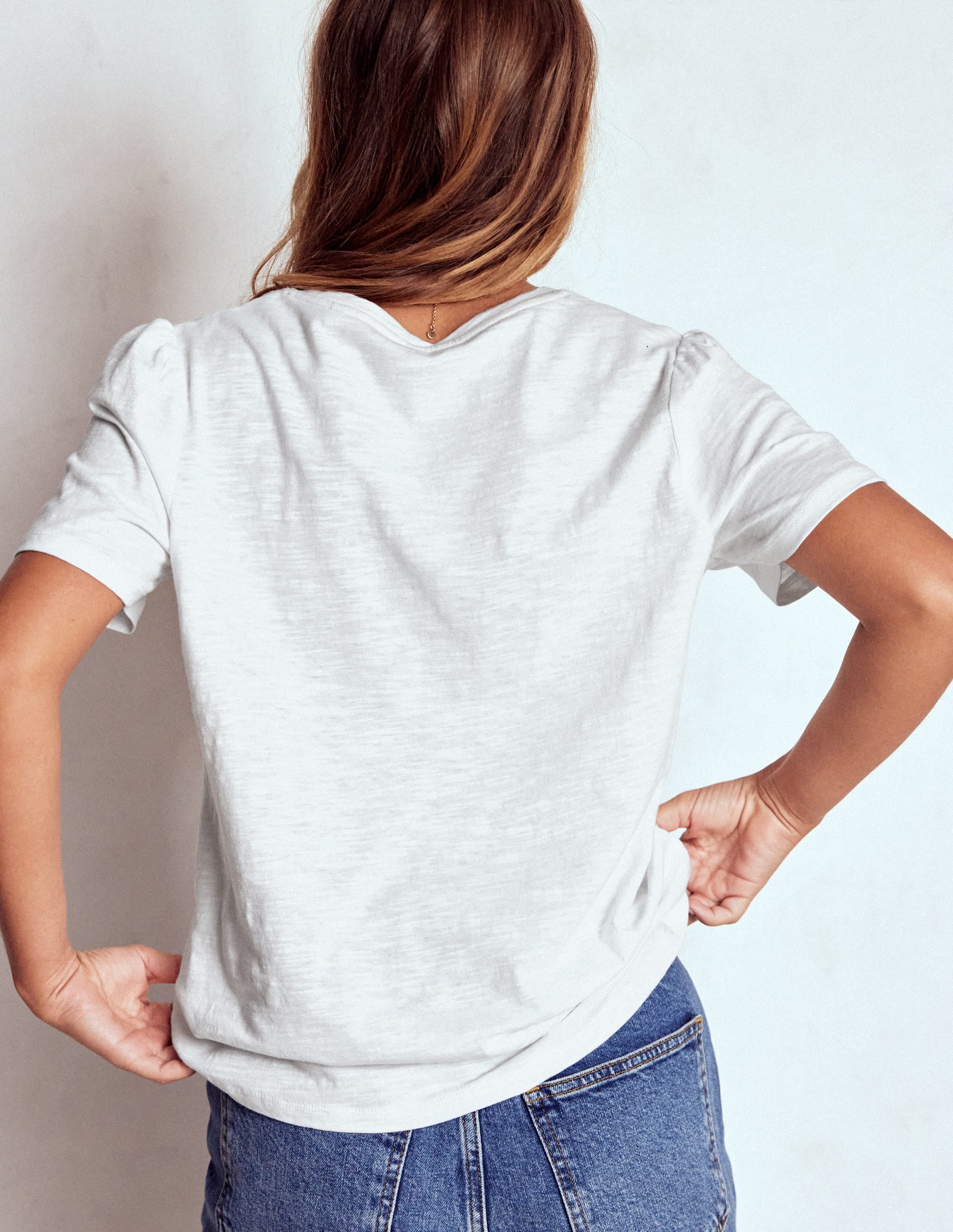 Sophie V-neck Slub T-shirt-White - Image 3
