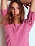 Short Sleeve Smocked Cuff Top-Purple Damson