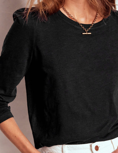 Cotton Crew Long Sleeve Top-Black-2