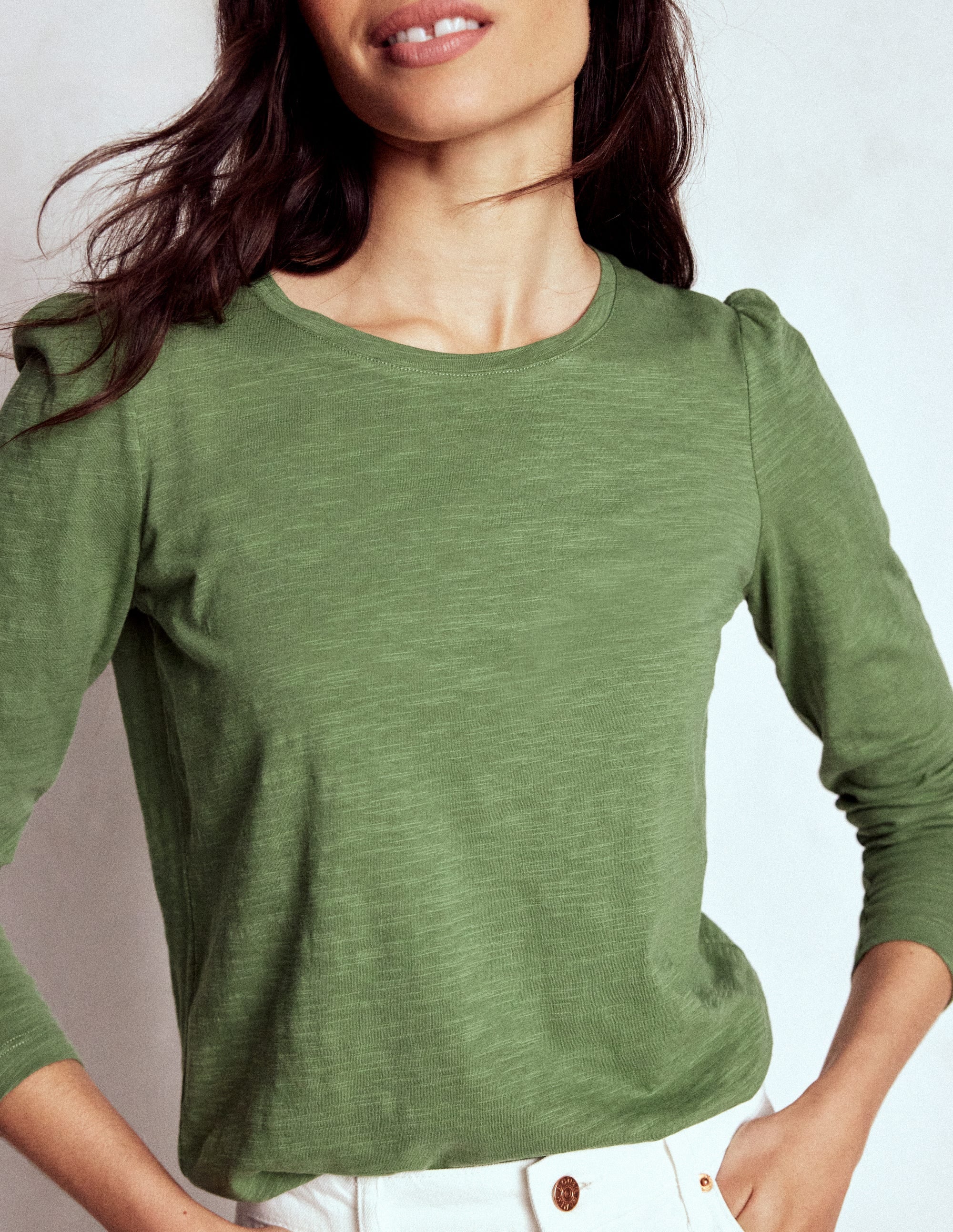 Cotton Crew Long Sleeve Top-Safari Green - Image 1