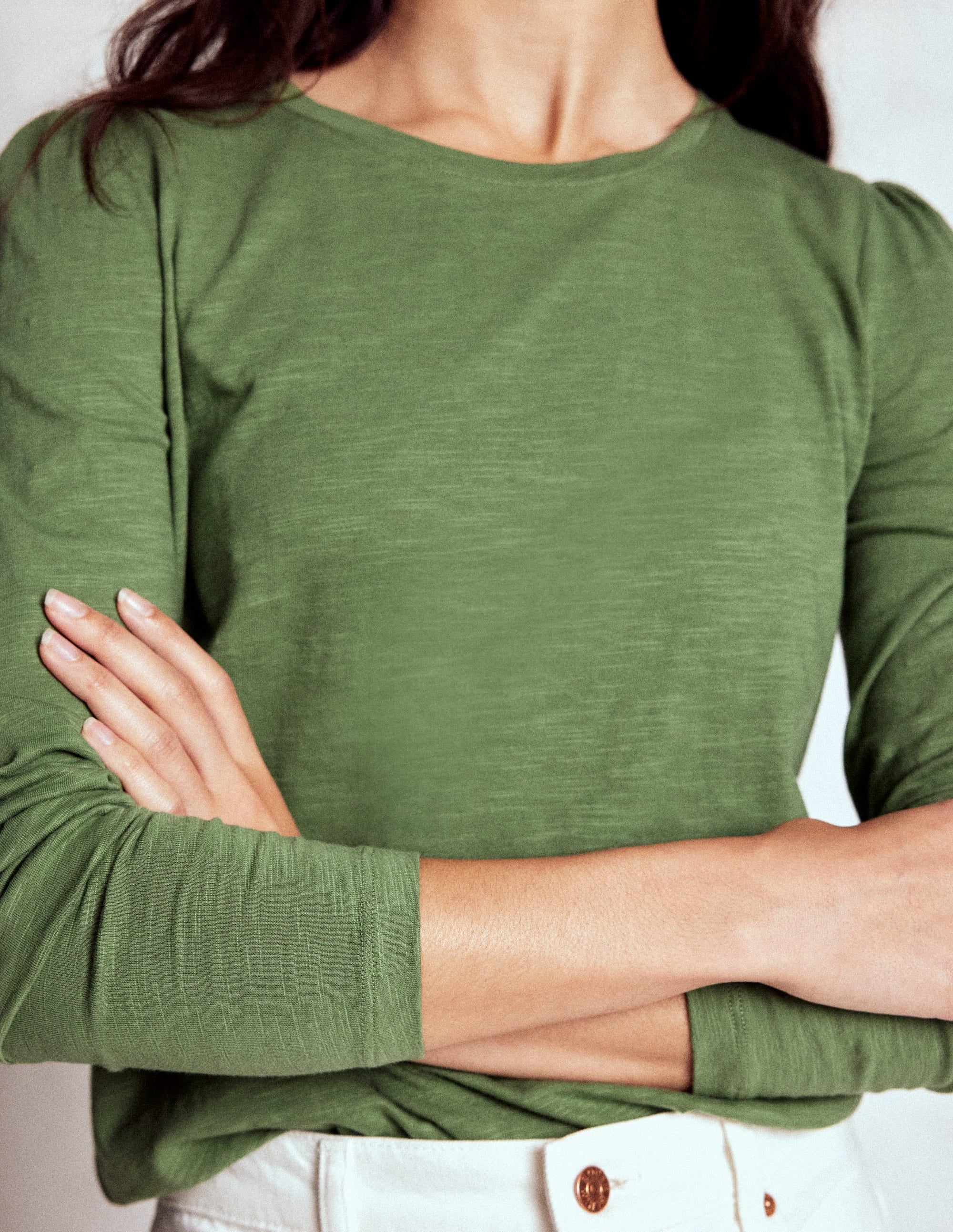 Cotton Crew Long Sleeve Top-Safari Green - Image 2
