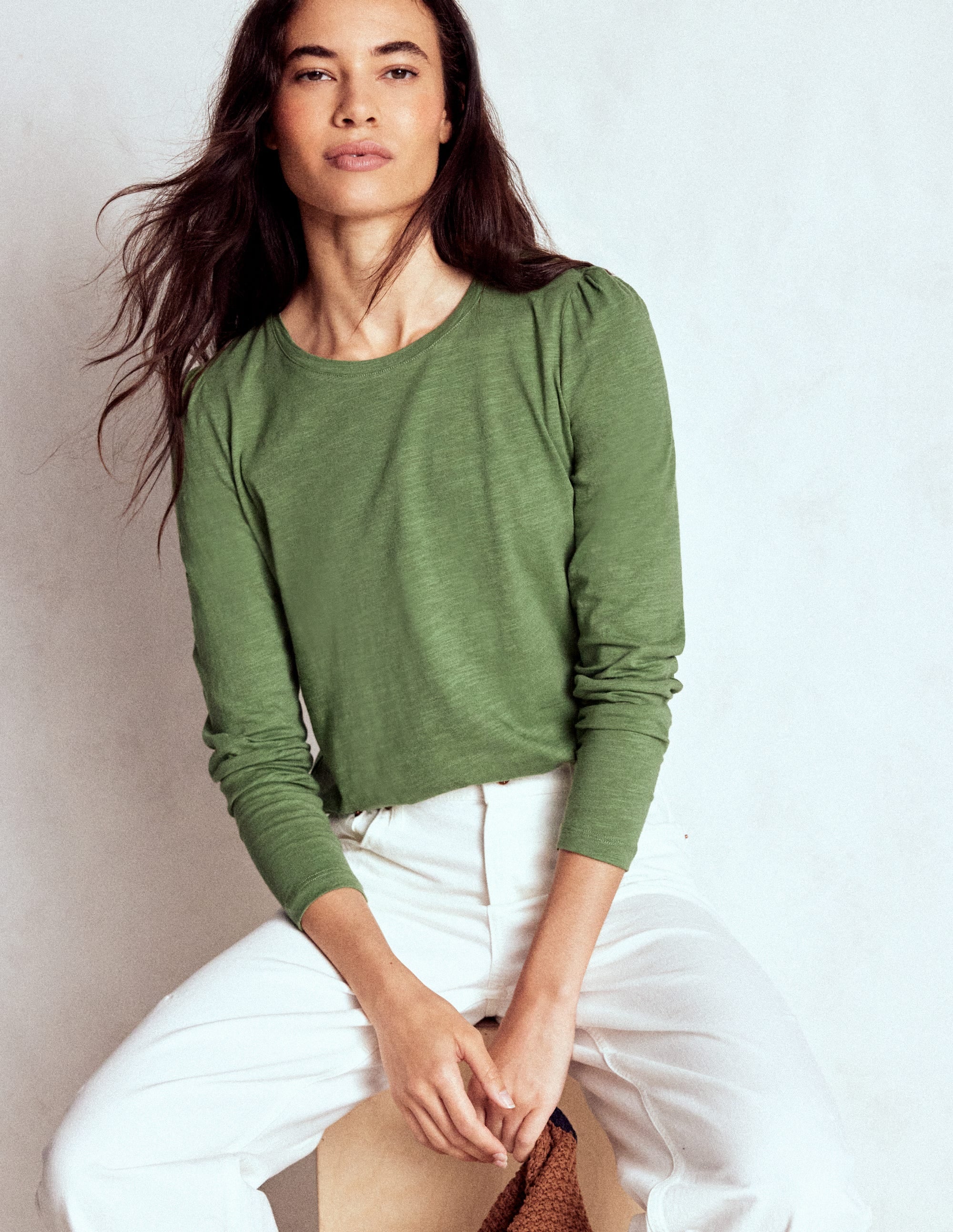 Cotton Crew Long Sleeve Top-Safari Green - Image 4