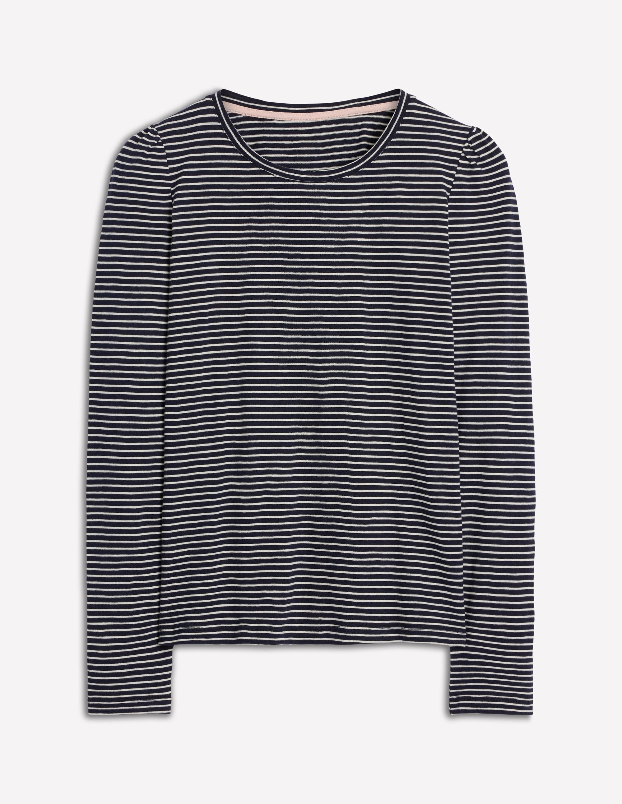 Cotton Crew Long Sleeve Top-Navy, Ivory Stripe - Image 5
