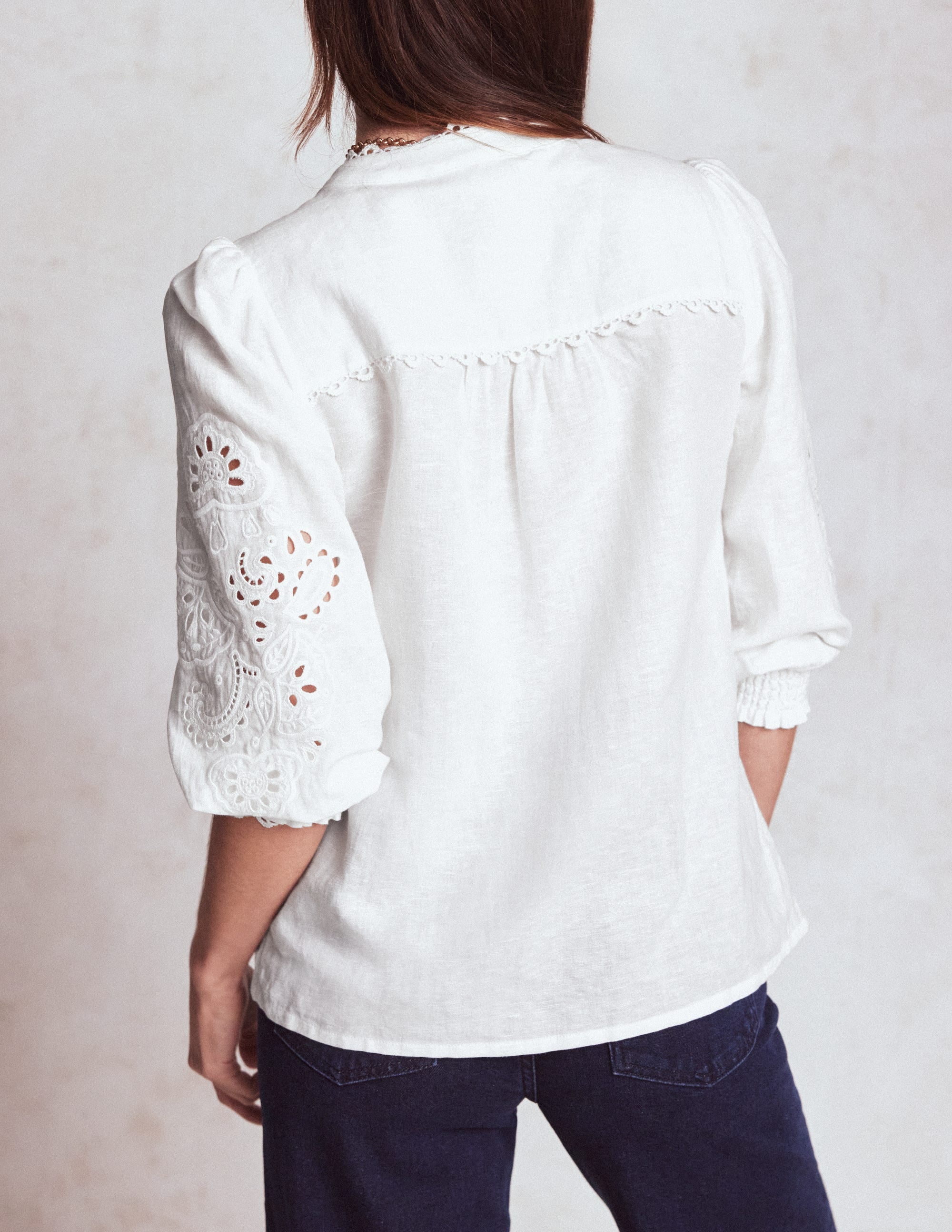 Alicia Cutwork Linen Top-White, Cutwork Embroidery - Image 3