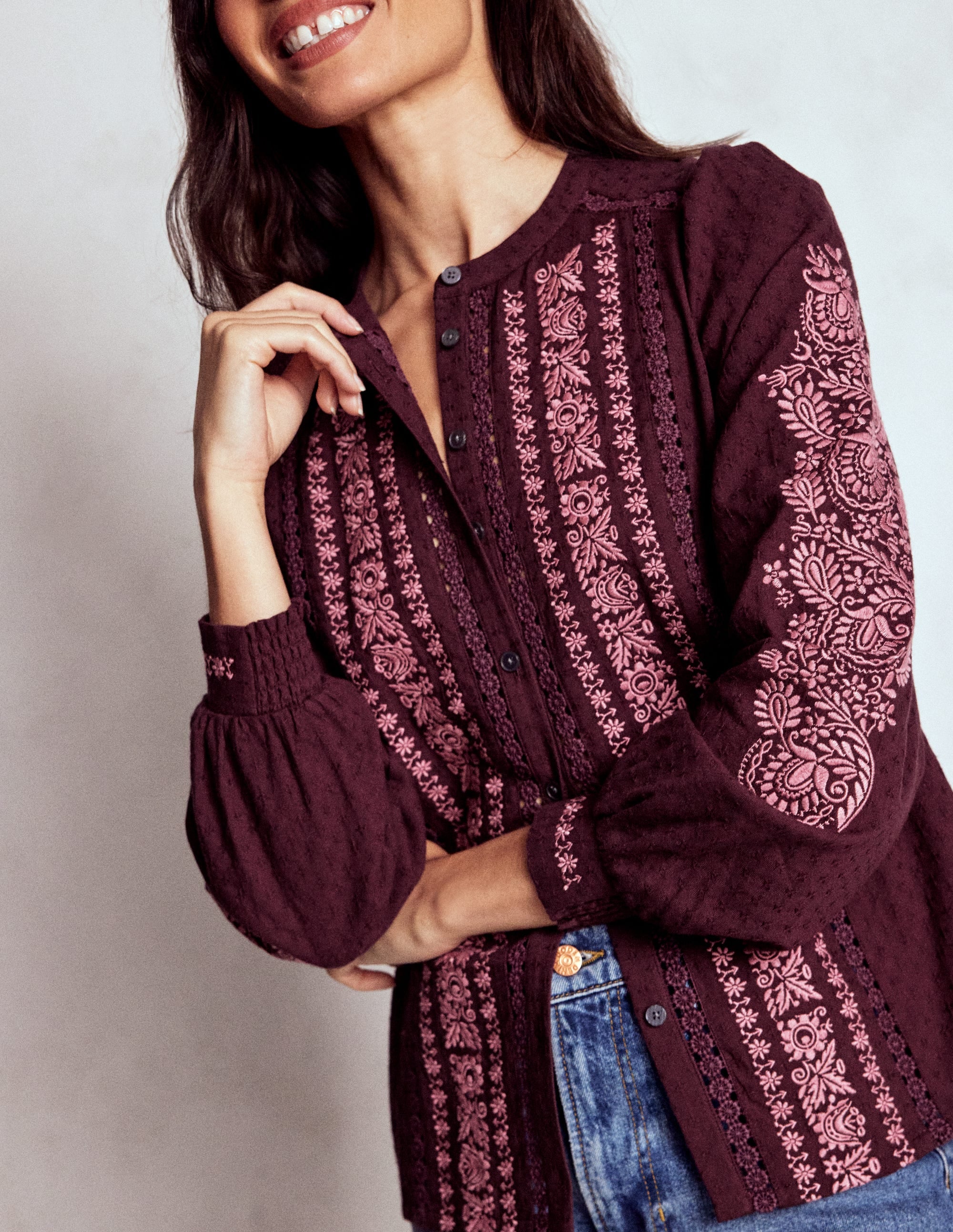 Embroidered Cotton Top-Dark Cherry - Image 1