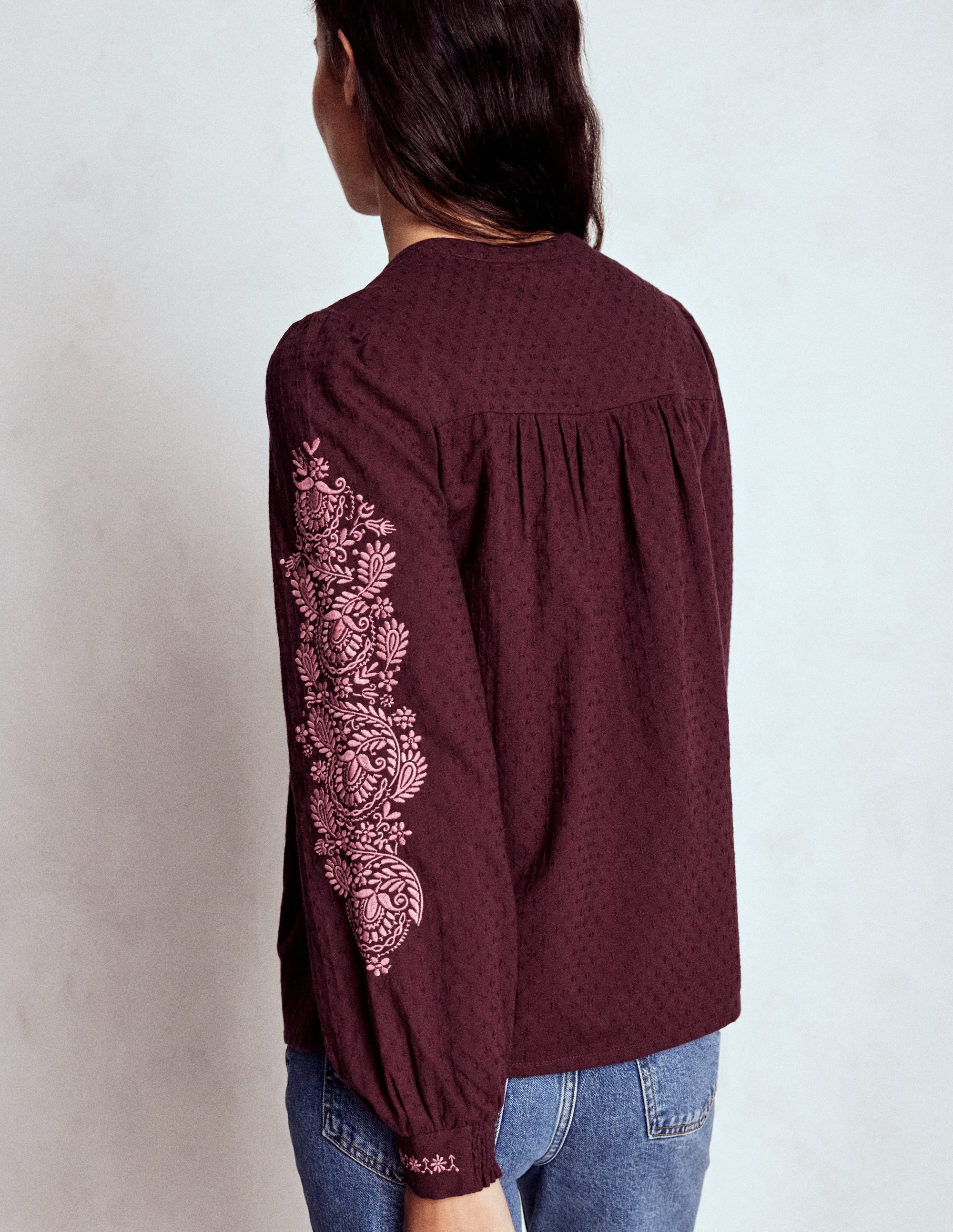 Embroidered Cotton Top-Dark Cherry | Boden USA