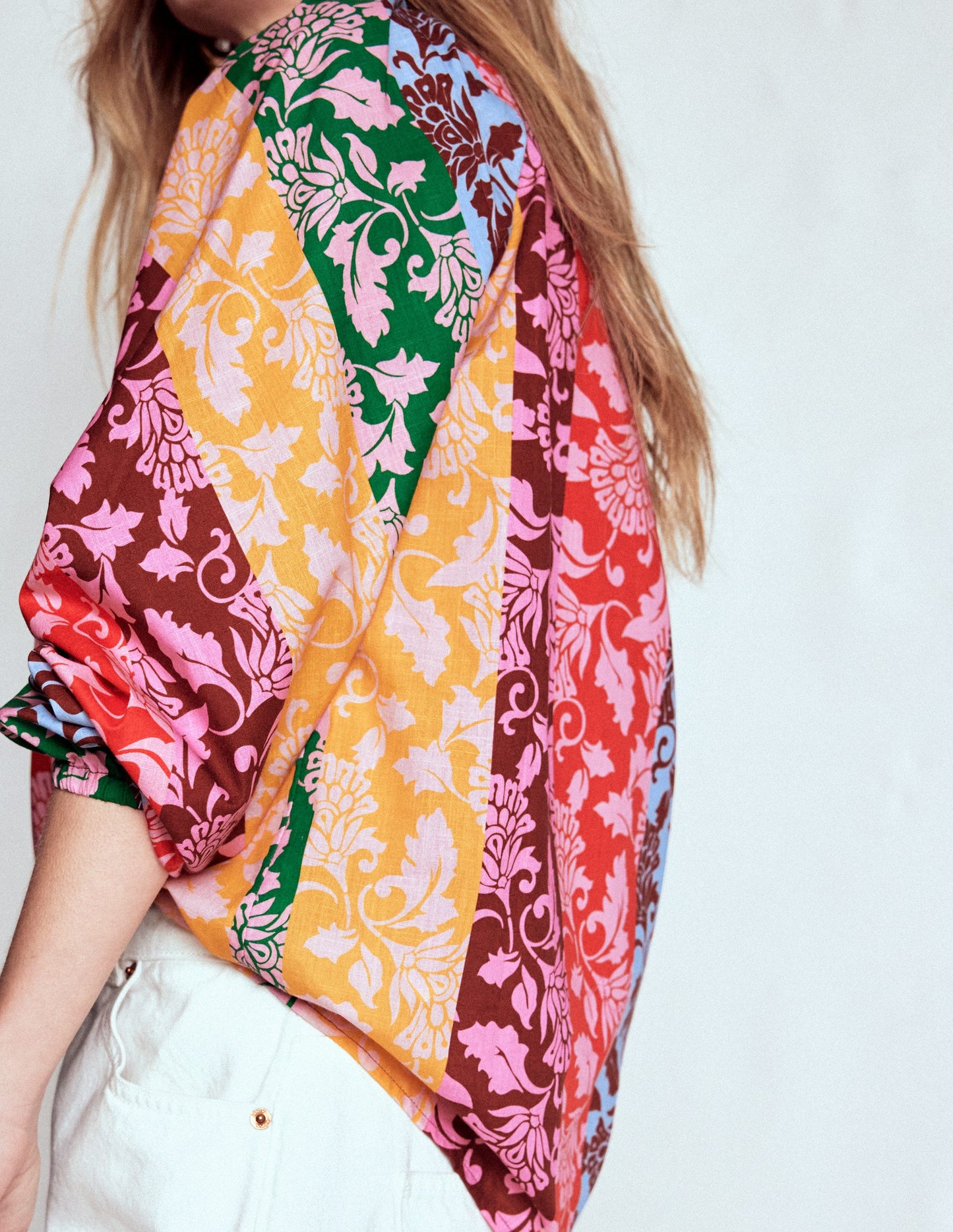 Long Sleeve Notch Top-Multi, Ornate Vine