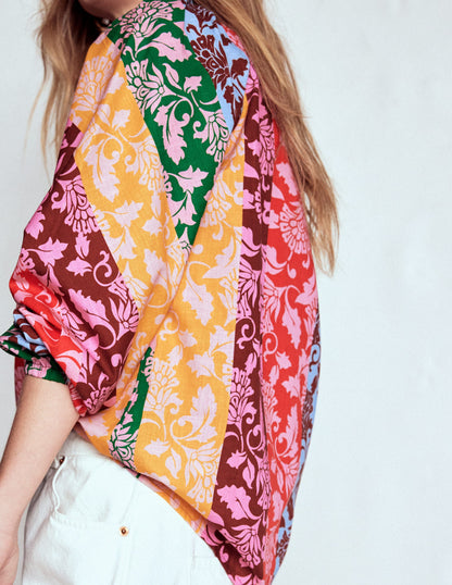 Long Sleeve Notch Top-Multi, Ornate Vine-3