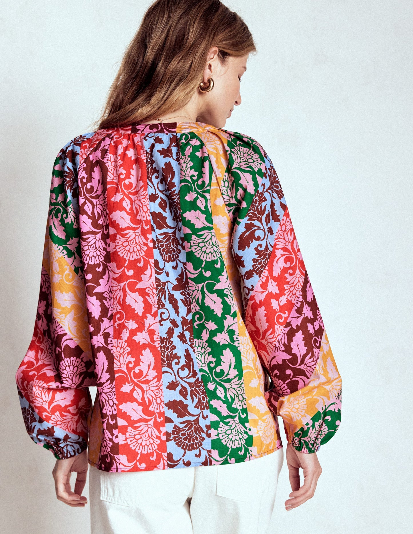 Long Sleeve Notch Top-Multi, Ornate Vine