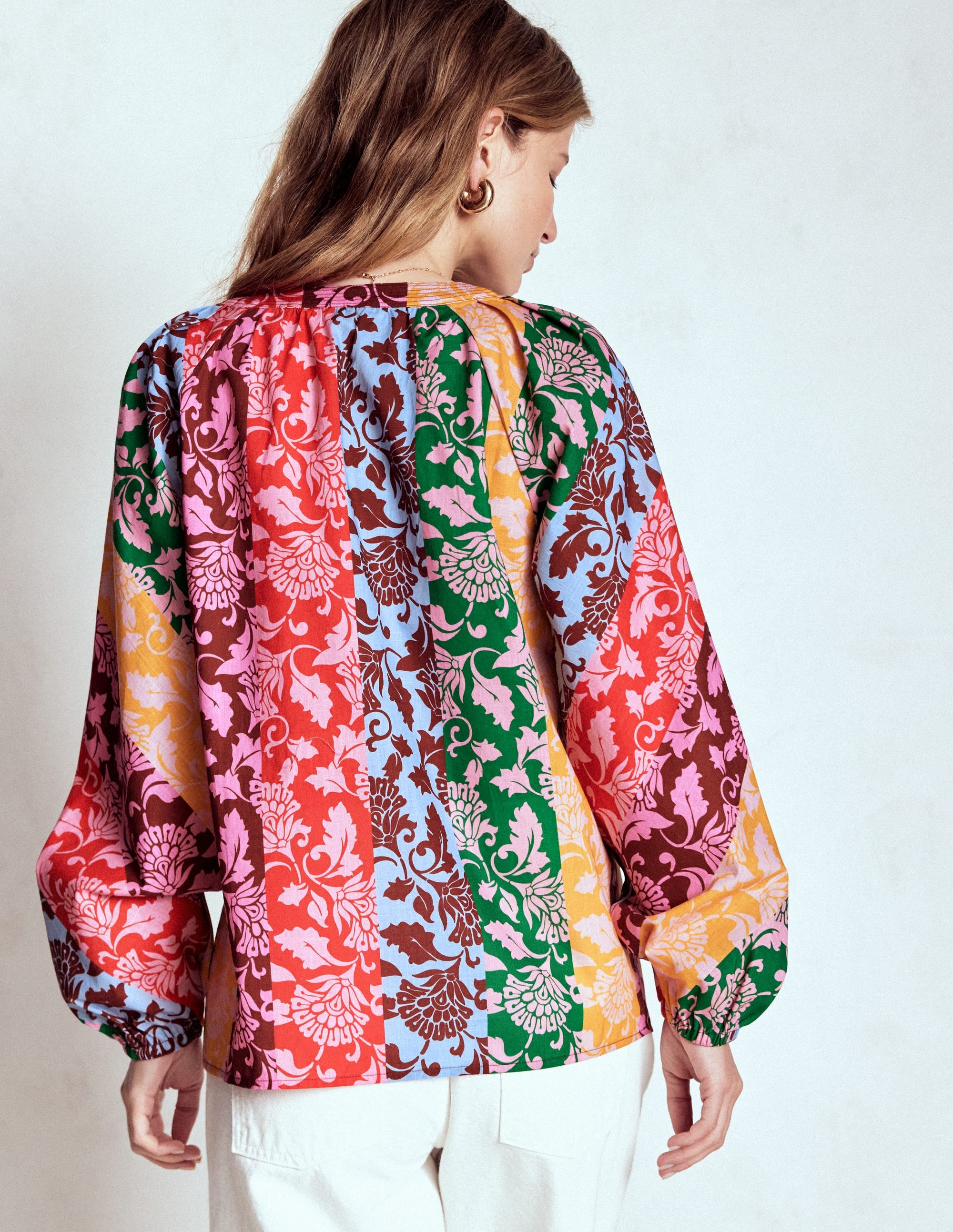 Long Sleeve Notch Top-Multi, Ornate Vine - Image 3