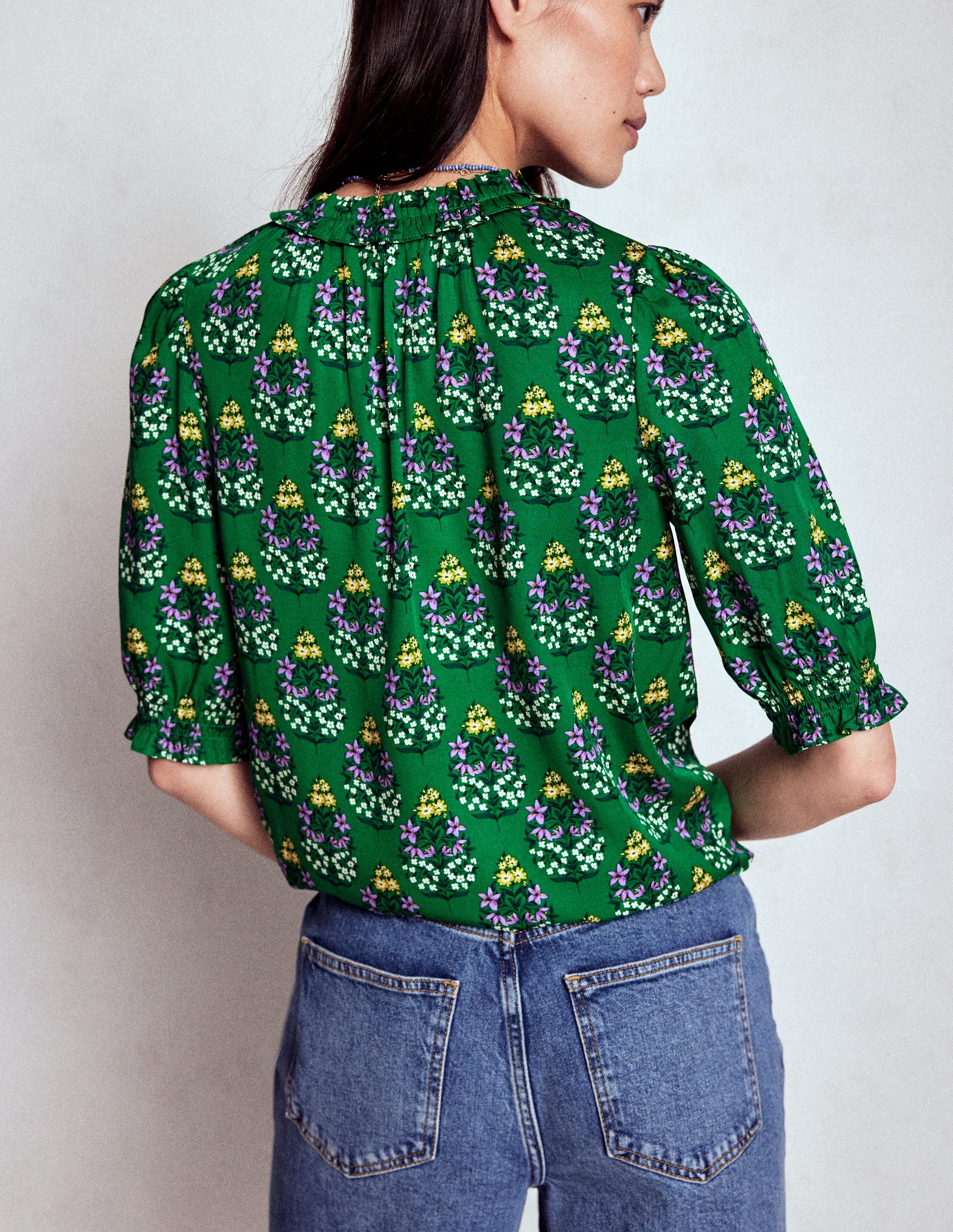 Ria Short Sleeve Top-Emerald, Wildflower Bouquet - Image 3