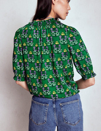 Ria Short Sleeve Top-Emerald, Wildflower Bouquet-3