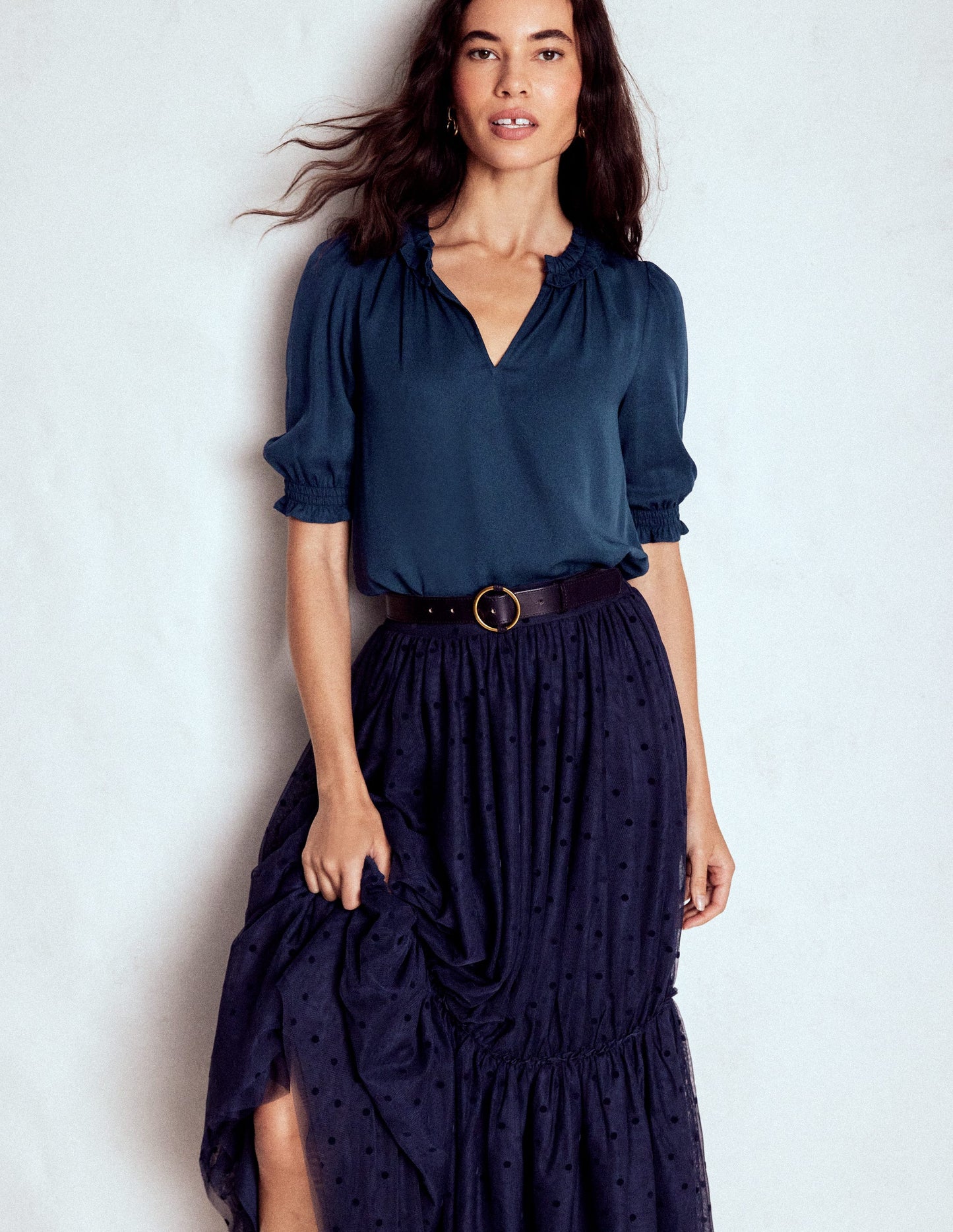 Ria Short Sleeve Top-Navy