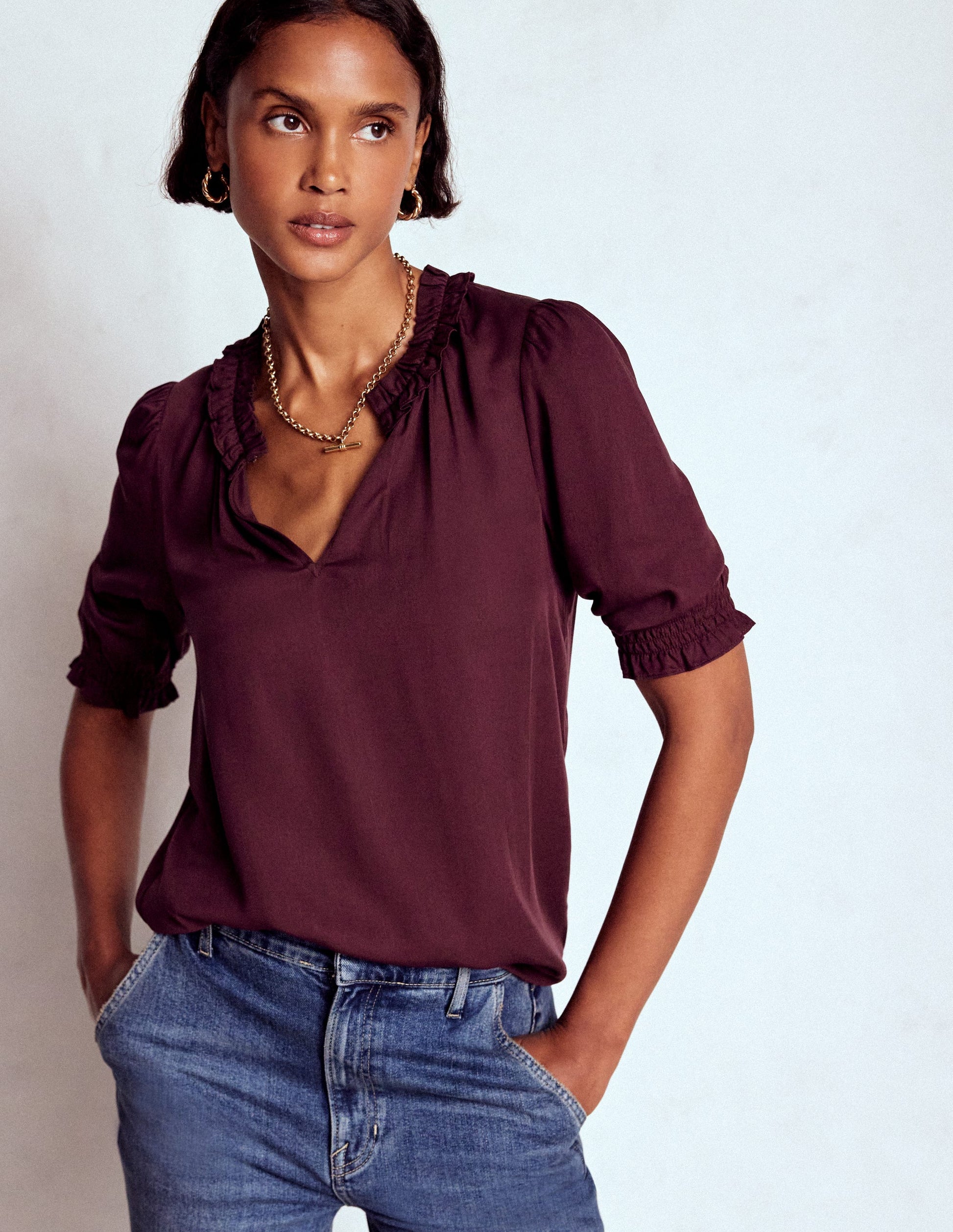Ria Short Sleeve Top-Dark Cherry-4