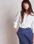 Trim Interest Double Cloth Top-White