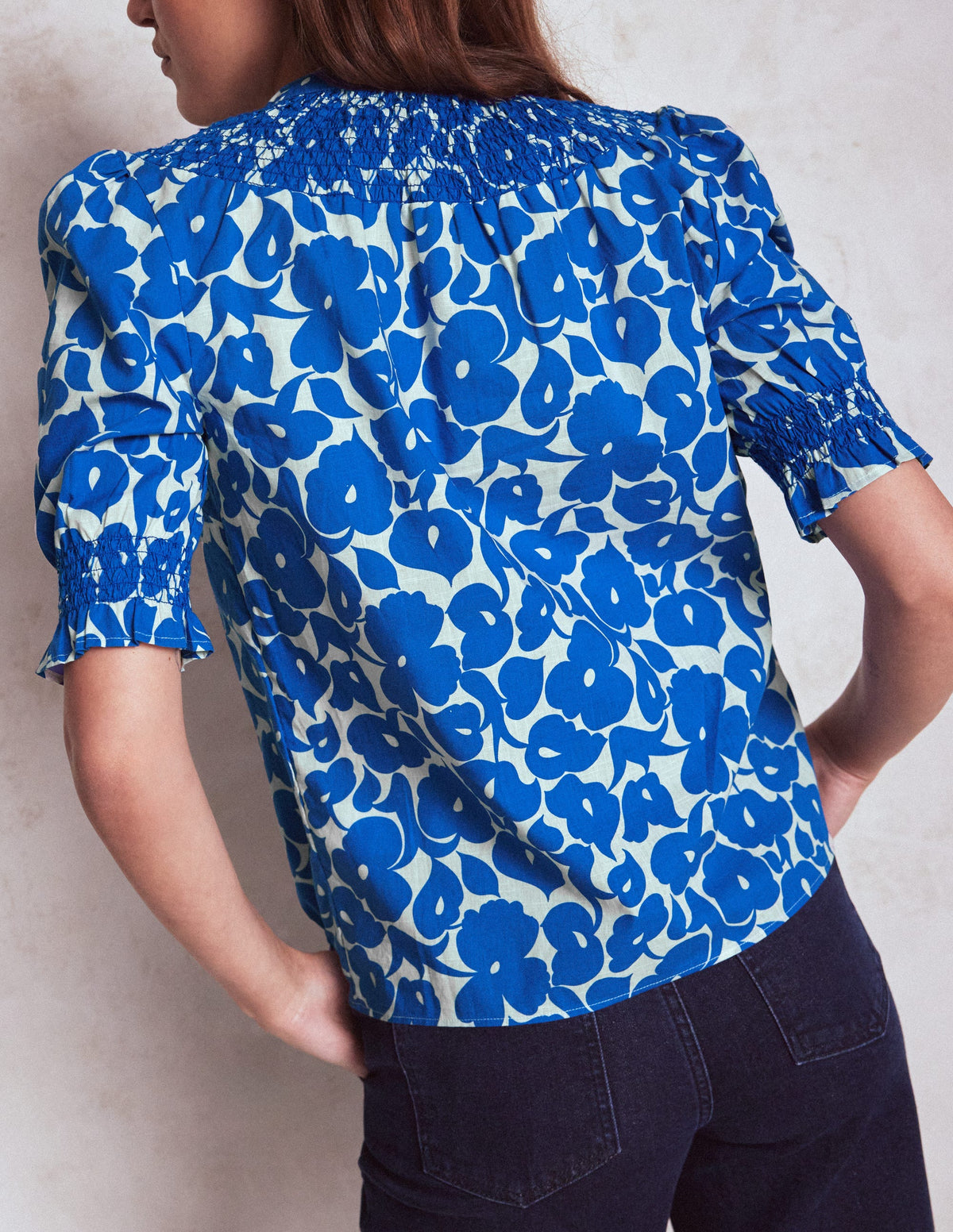 Effie Short Sleeve Top-Bright Blue, Leafy Grove - Image 3