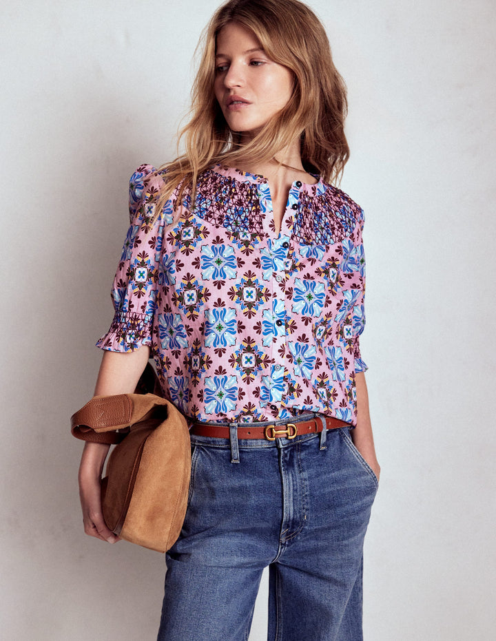 Effie Short Sleeve Top-Formica Pink, Bloom Mosaic