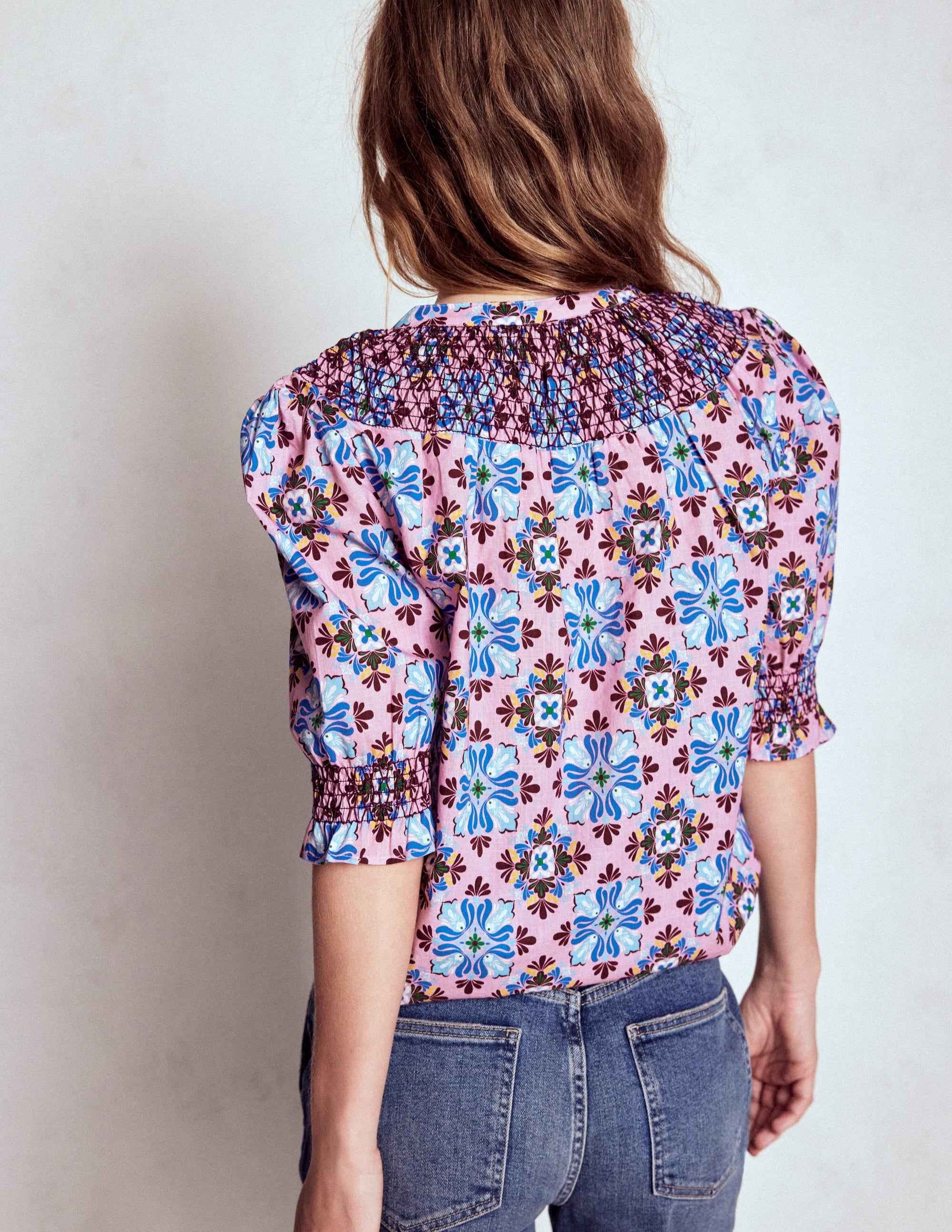 Effie Short Sleeve Top-Formica Pink, Bloom Mosaic - Image 3