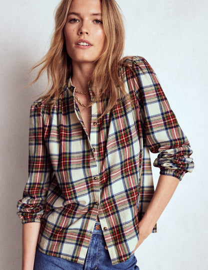 Layla Brushed Cotton Top-Ivory, Blue and Red Check-1