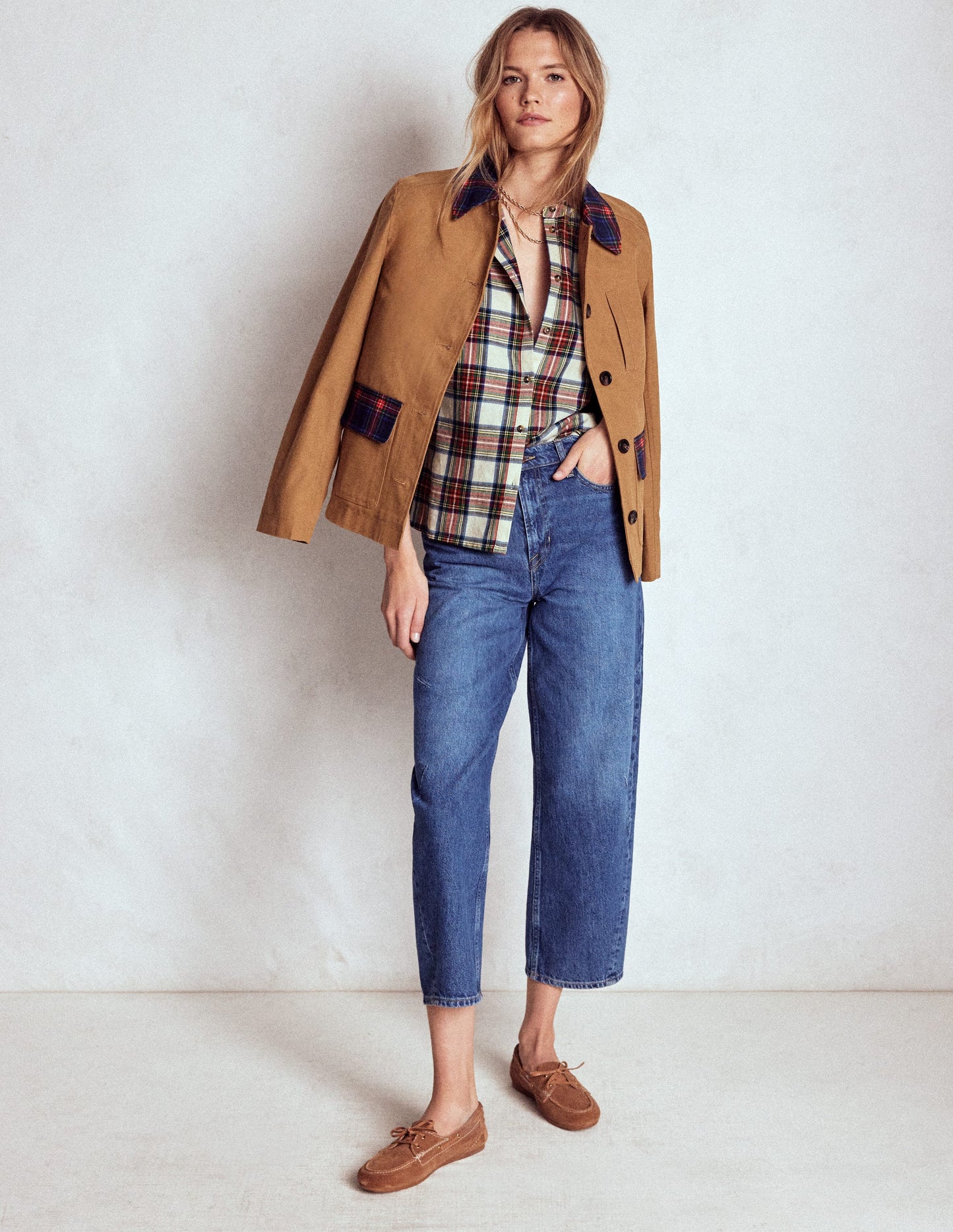 Layla Brushed Cotton Top-Ivory, Blue and Red Check