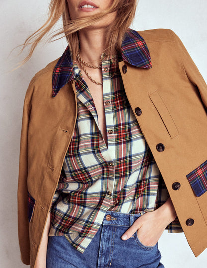 Layla Brushed Cotton Top-Ivory, Blue and Red Check-5