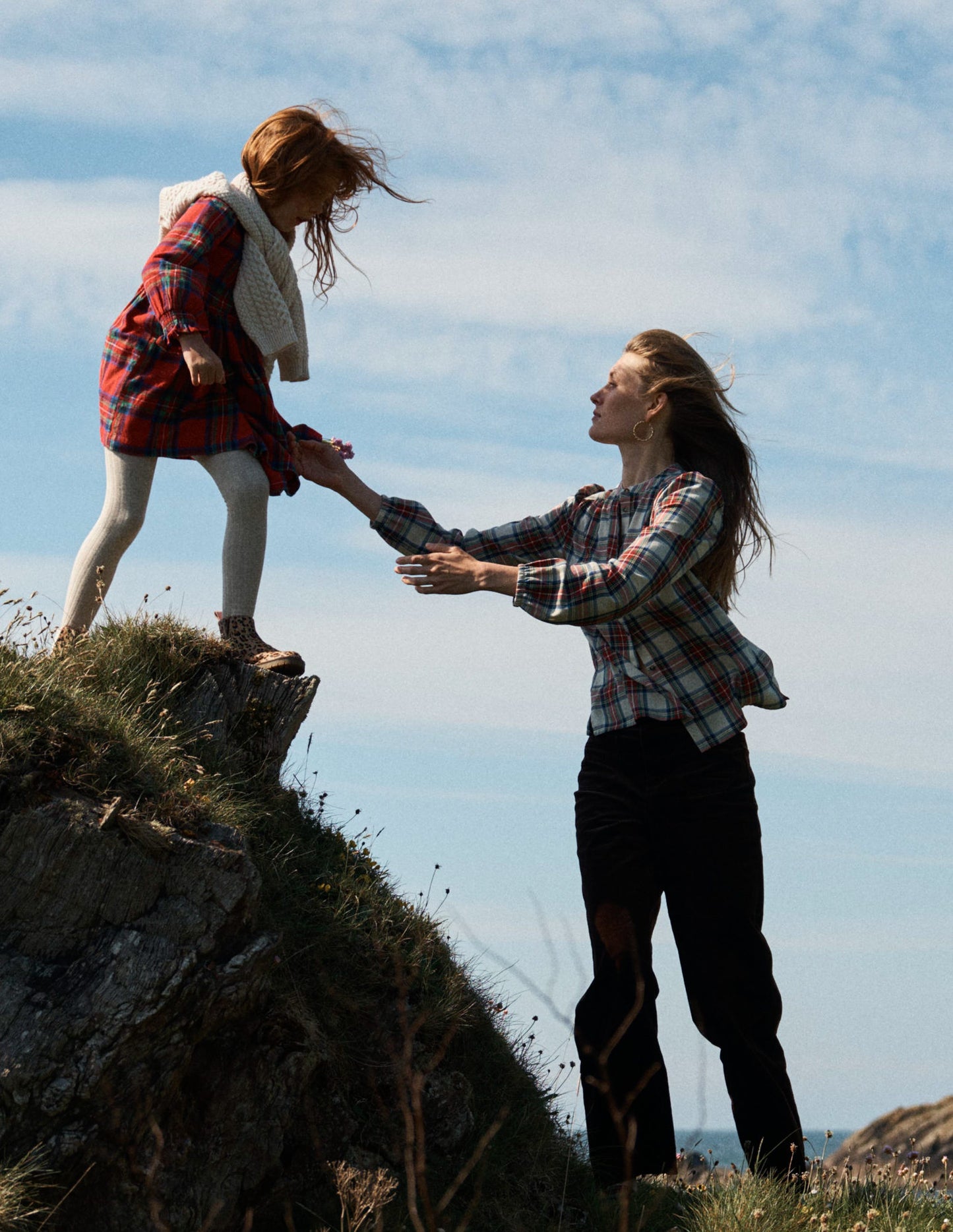 Layla Brushed Cotton Top-Ivory, Blue and Red Check