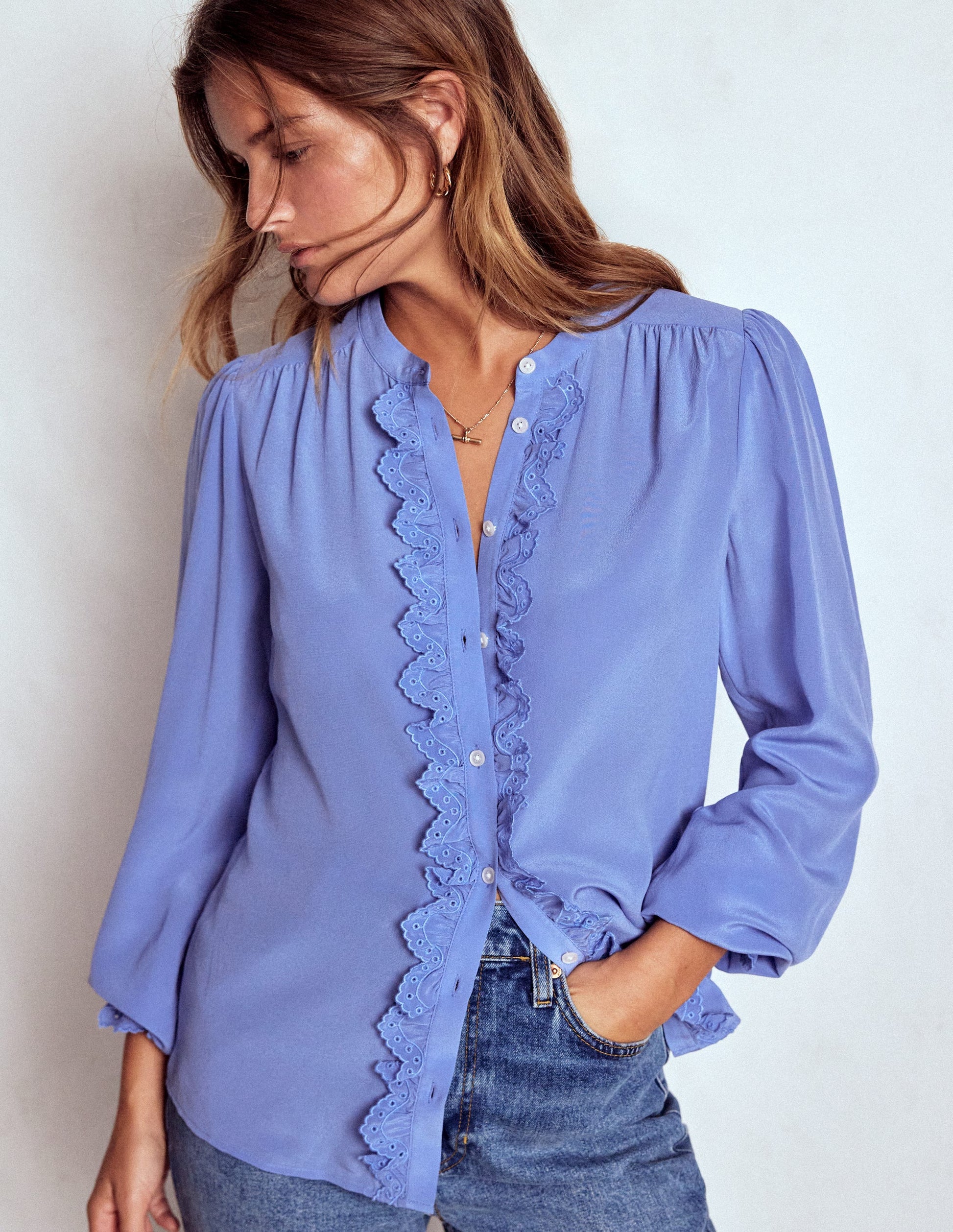 Alice Frill Front Silk Top-Soft Blue Broderie-4